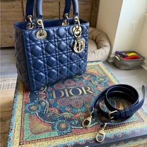 Dior Navy Blue Lady Dior Bag on Sale